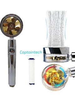 Buy Handheld Turbocharged Pressure Shower-Propeller Driven Turbo Charged Spinning Head with Filter and Pause Switch-Easy Install 361 Degrees Rotating Gold/Silver 10.23 x 1.5inch in UAE