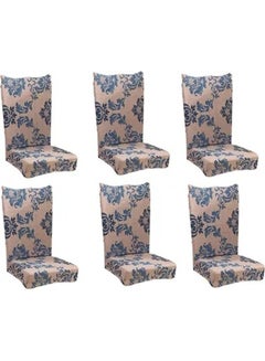 Buy 6-Piece Bohemian Design Dining Chair Cover Set Beige/Blue in UAE