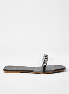 Buy Chain Detail Flat Sandal Clear/Black in UAE