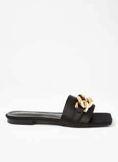 Buy Chain Detail Flat Sandals Black in UAE