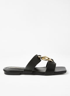 Buy Chain Detail Flat Sandals Black in Saudi Arabia