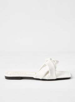 Buy Faux Leather Flat Sandals White in Saudi Arabia