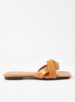 Buy Faux Leather Flat Sandals Brown in Saudi Arabia