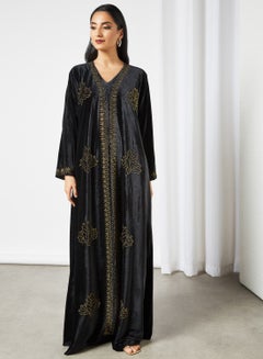 Buy Stylish Embellished V-Neck Long Sleeve Jalabiya Black in Saudi Arabia