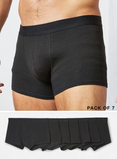 Buy Basic Cotton Trunks (Pack of 7) Black in Saudi Arabia