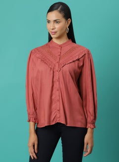 Buy Mandarin Neck Shirt Red Ochre in UAE