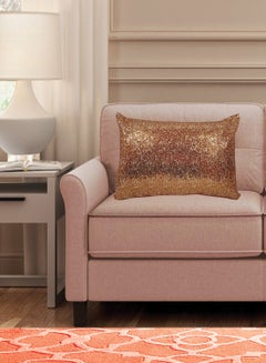 Buy HOME TOWN 100% Polyester Front Sequins And Back Polydupioni Cushion Cover With Filler Copper 30x50cm in Saudi Arabia