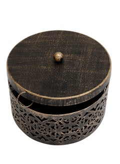 Buy HOME TOWN Metal Round Box -  Small Black/Gold 13x8cm in UAE