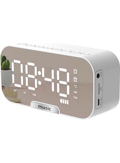 Buy Multi-Functional Rechargeable Digital Mirror Surface Alarm Clock With BT Speaker And FM Radio White 6.8 X 13.9 X 4.5cm in Saudi Arabia
