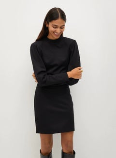 Buy Puff Sleeve Solid Mini Dress Black in Saudi Arabia