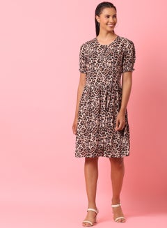 Buy Casual Knee Length Dress Pink/Black in Saudi Arabia