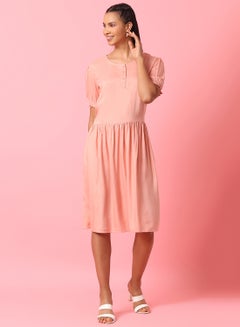 Buy Casual Knee Length Dress Pink in Saudi Arabia