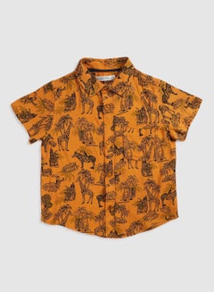 Buy Baby Boys Collar Neck Short Sleeve Shirt Animal Print Multicolour in UAE