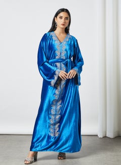 Buy V-Neck Embroidered Jalabiya Blue in Saudi Arabia