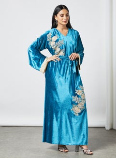 Buy Floral Embroidery Jalabiya Blue in Saudi Arabia