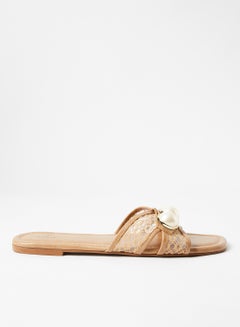 Buy Lace Detail Flat Sandals Brown in Saudi Arabia