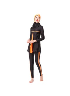 Buy 3-Piece Anti Exposure Burkinis Set Black/Orange in Saudi Arabia