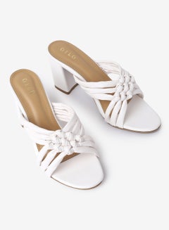 Buy Knotted Criss-Cross Strap Heeled Sandals White in UAE