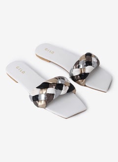 Buy Braided Strap Flat Sandals Multicolour in UAE