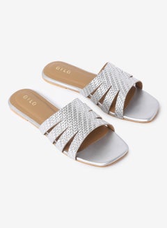 Buy Slip-On Flat Sandals Silver in UAE