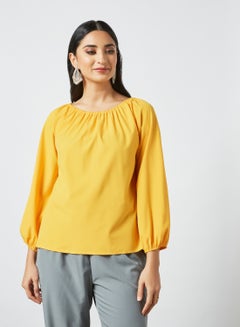 Buy Boat Neck Long Sleeves Modest Top Yellow in UAE