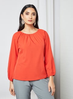 Buy Boat Neck Long Sleeves Modest Top Red in UAE