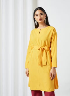 Buy Self-Tie Long Sleeves Modest Tunic Yellow in UAE