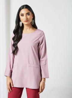 Buy Round Neck Long Sleeves With Side Pockets Modest Top Purple in UAE