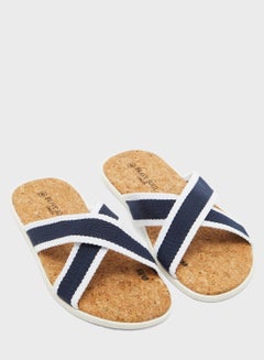 Buy Drew Criss-Cross Strap Flat Sandals White/Navy Blue in Saudi Arabia