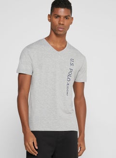 Buy Logo V Neck T-Shirt Grey in UAE