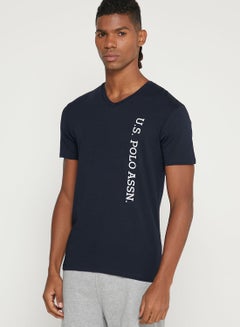 Buy Logo V Neck T-Shirt Navy in UAE