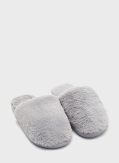 Buy Plush Slip-On Bedroom Slippers Grey in UAE