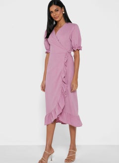 Buy Wrap Midi Dress Purple in UAE
