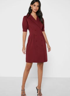 Buy Puff Sleeve Blazer Dress Burgundy in UAE