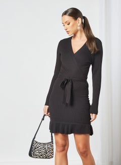 Buy Wrap Front Dress Black in UAE