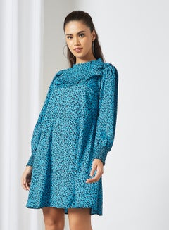 Buy Animal Print Mini Dress Blue in UAE