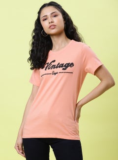 Buy Graphic Printed Round Neck T-Shirt Coral Haze in Saudi Arabia