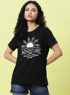 Buy Graphic Printed Crew Neck T-Shirt Black in UAE