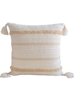 Buy Boho Hand-Woven Throw Pillow Cover Yellow Cream 45x45cm in Saudi Arabia