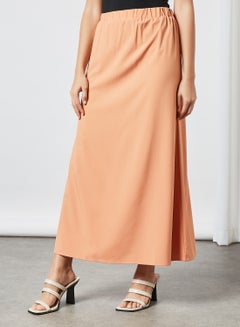 Buy Modest Elastic Waist Long Skirt Orange in UAE