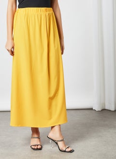 Buy Modest Elastic Waist Long Skirt Yellow in Saudi Arabia