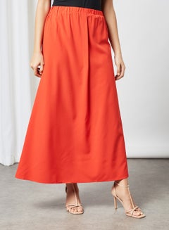 Buy Modest Elastic Waist Long Skirt Red in UAE