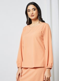 Buy Round Neck Long Sleeves Modest Top Orange in Saudi Arabia