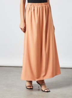 Buy Modest Elastic Waist Long Skirt Orange in UAE