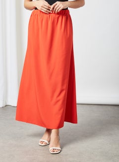 Buy Modest Elastic Waist Long Skirt Red in UAE