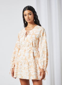 Buy Floral Print Mini Dress Light Orange in Saudi Arabia