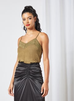 Buy Lace Trim Cami Top Dark Olive in Saudi Arabia