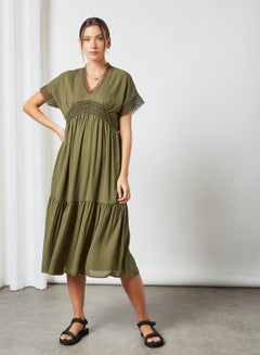 Buy Lace Trim Midi Dress Ivy Green in Saudi Arabia