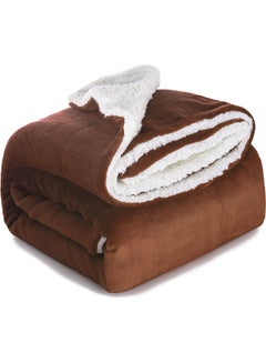 Buy Reversible Soft Sherpa Bed Blanket Fleece Brown 220x240cm in UAE