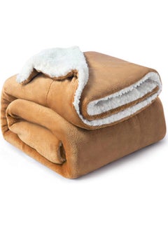 Buy Reversible Soft Sherpa Bed Blanket Fleece Golden Beige 220x240cm in UAE